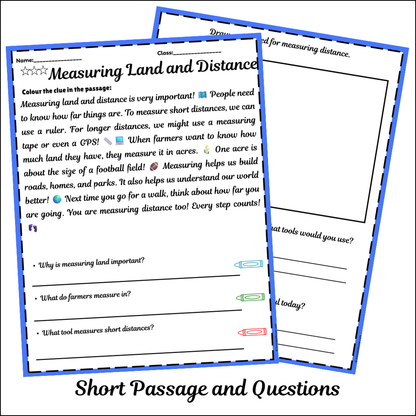 Measuring Land and Distance | Short Reading Comprehension Creative Worksheet