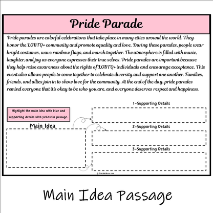 Pride Parade | Main Idea and Supporting Details Reading Passage and Questions