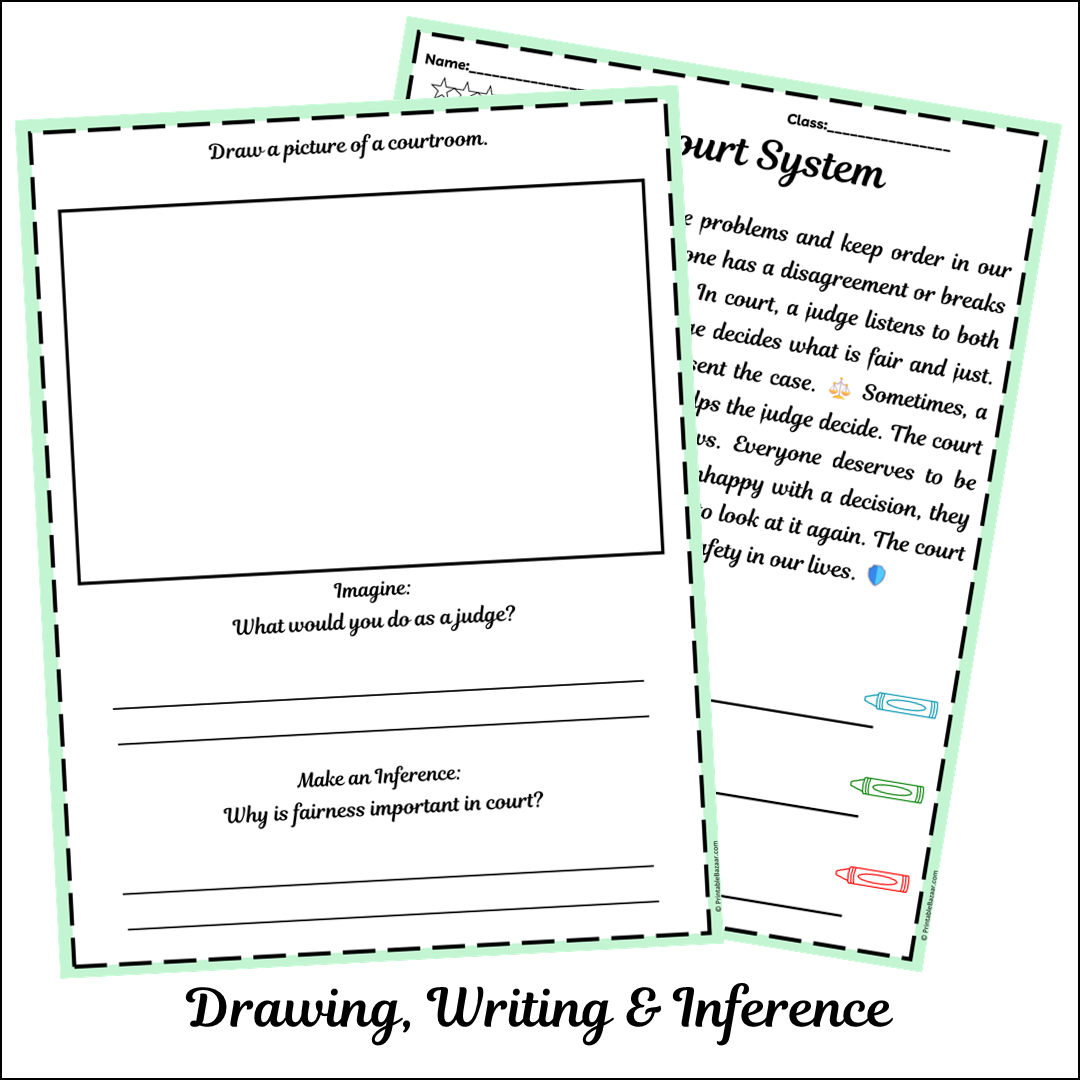 Court System | Short Reading Comprehension Creative Worksheet