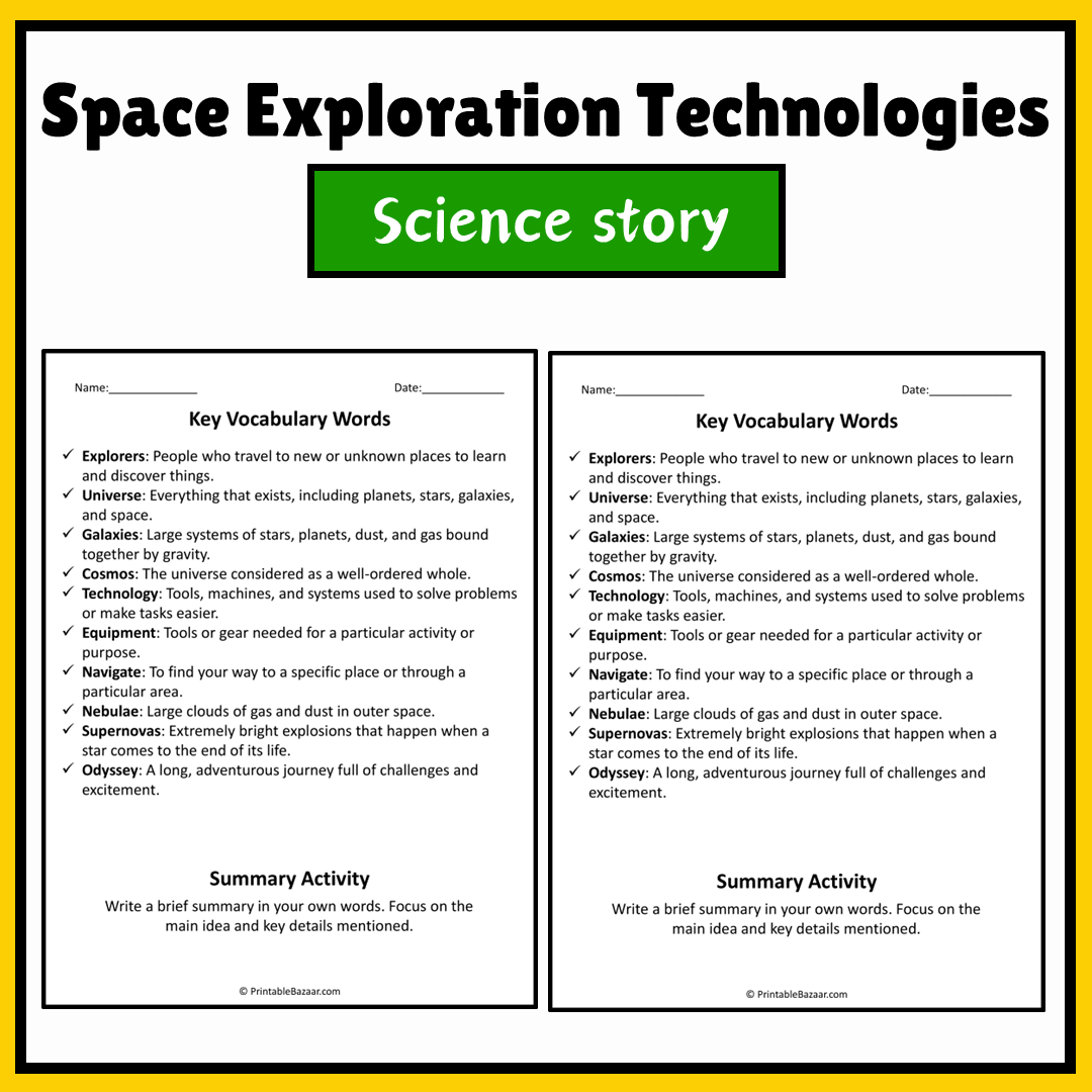Space Exploration Technologies | Science Story Reading Comprehension Activity
