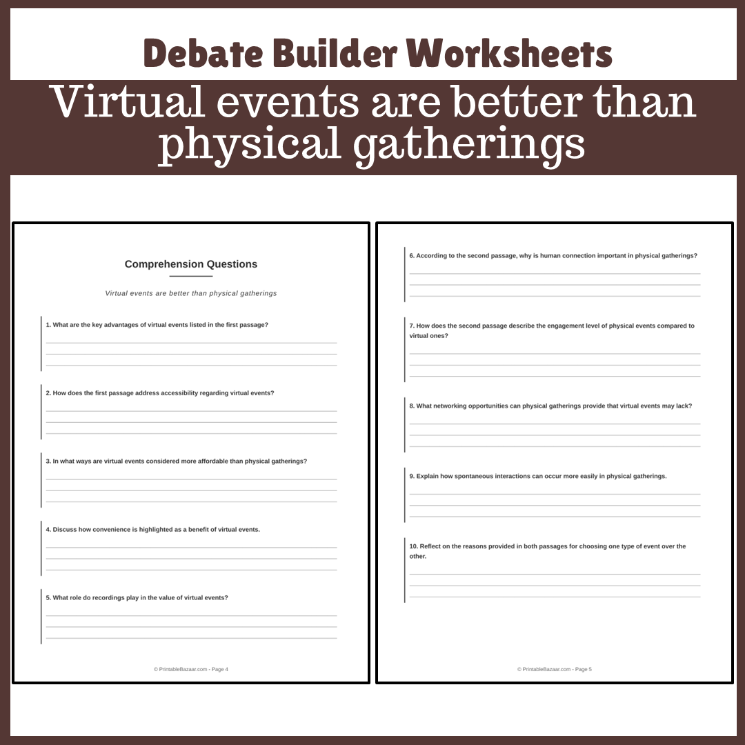 Virtual events are better than physical gatherings | Favour and Against Worksheet Printable Activity