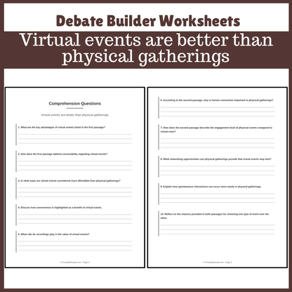 Virtual events are better than physical gatherings | Favour and Against Worksheet Printable Activity