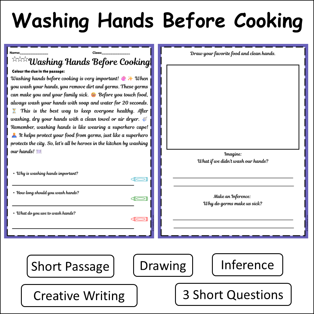 Washing Hands Before Cooking | Short Reading Comprehension Creative Worksheet