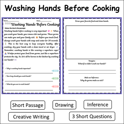 Washing Hands Before Cooking | Short Reading Comprehension Creative Worksheet