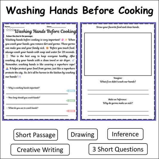 Washing Hands Before Cooking | Short Reading Comprehension Creative Worksheet