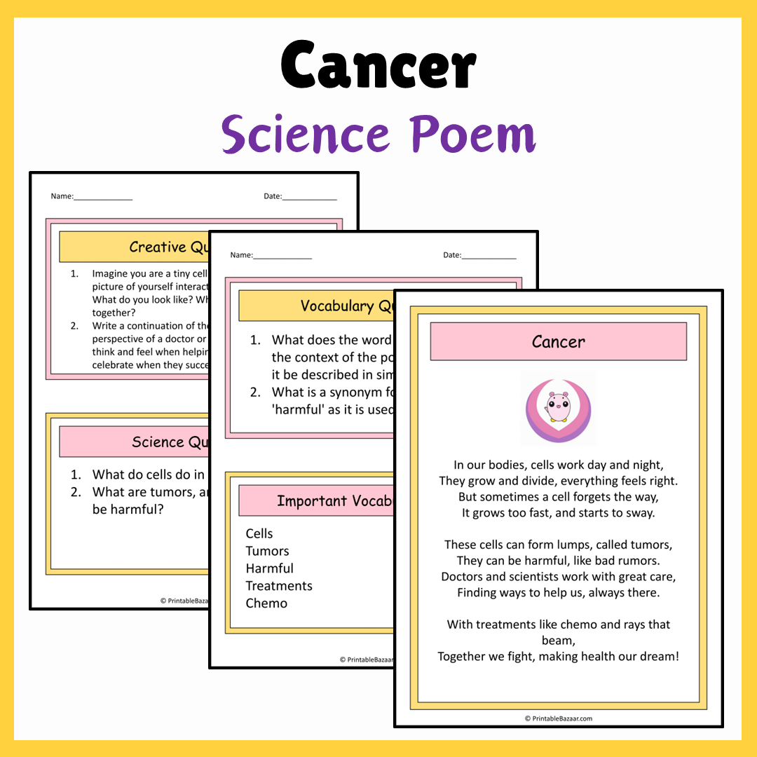 Cancer | Science Poem Reading Comprehension Activity