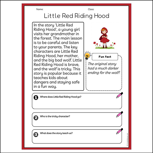 Little Red Riding Hood | Reading Passage Comprehension Questions Writing Facts Worksheet