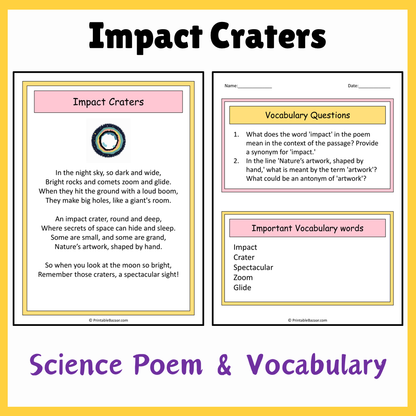 Impact Craters | Science Poem Reading Comprehension Activity