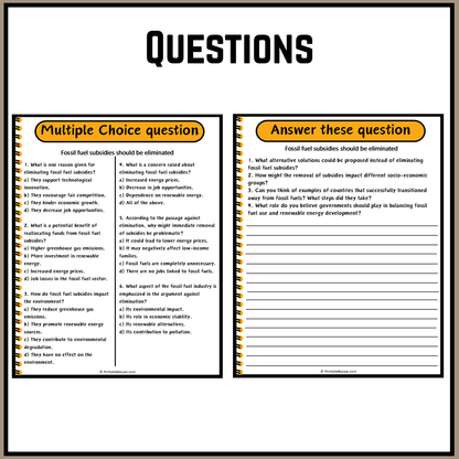 Fossil fuel subsidies should be eliminated | Debate Case Study Worksheet