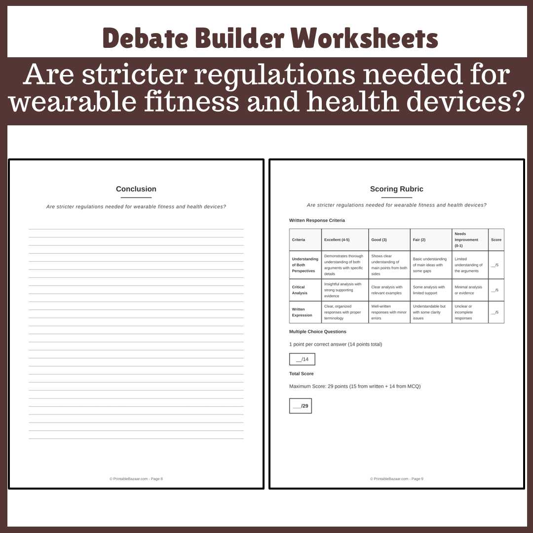 Are stricter regulations needed for wearable fitness and health devices? | Favour and Against Worksheet Printable Activity