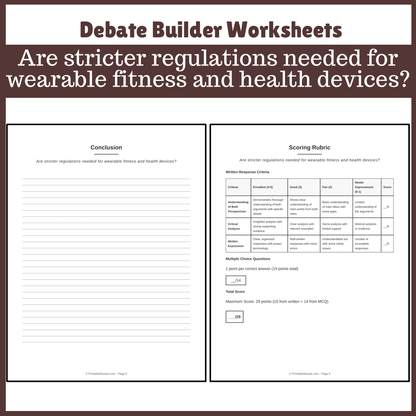 Are stricter regulations needed for wearable fitness and health devices? | Favour and Against Worksheet Printable Activity