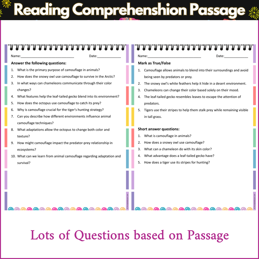 Animal Camouflage | Reading Comprehension Passage and Questions