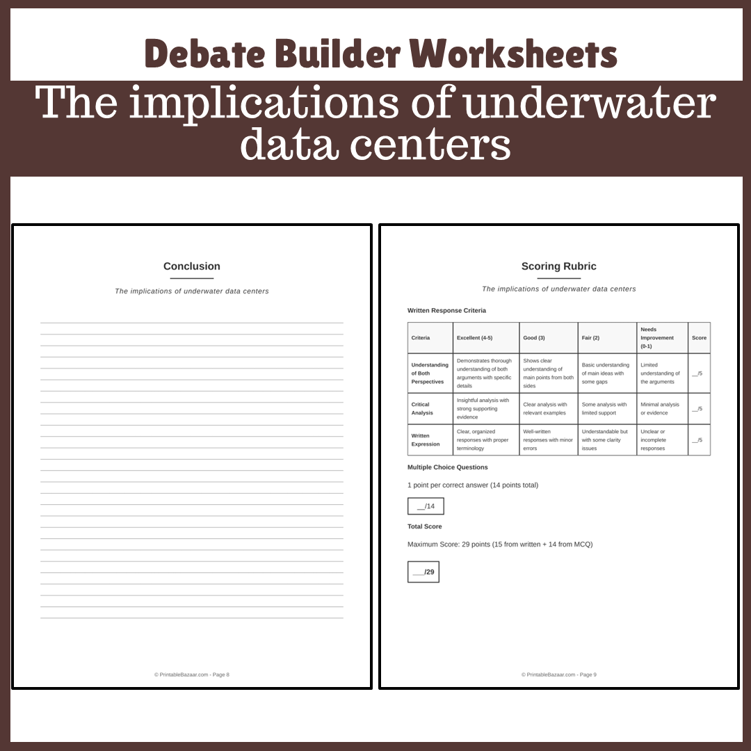 The implications of underwater data centers | Favour and Against Worksheet Printable Activity