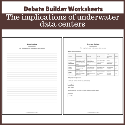 The implications of underwater data centers | Favour and Against Worksheet Printable Activity