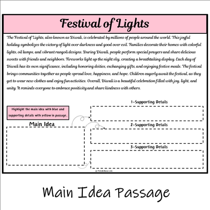 Festival of Lights | Main Idea and Supporting Details Reading Passage and Questions