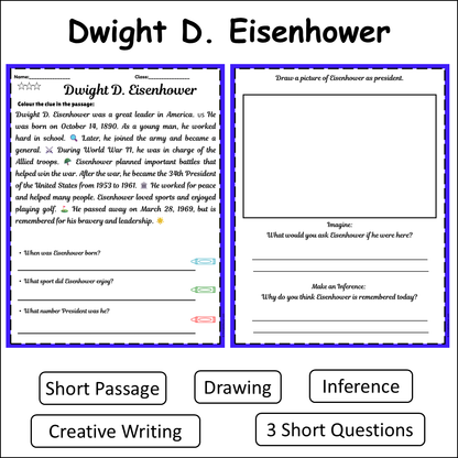Dwight D. Eisenhower | Short Reading Comprehension Creative Worksheet