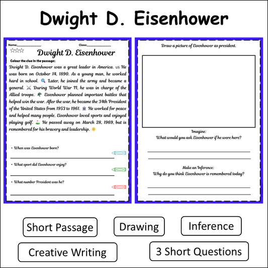 Dwight D. Eisenhower | Short Reading Comprehension Creative Worksheet