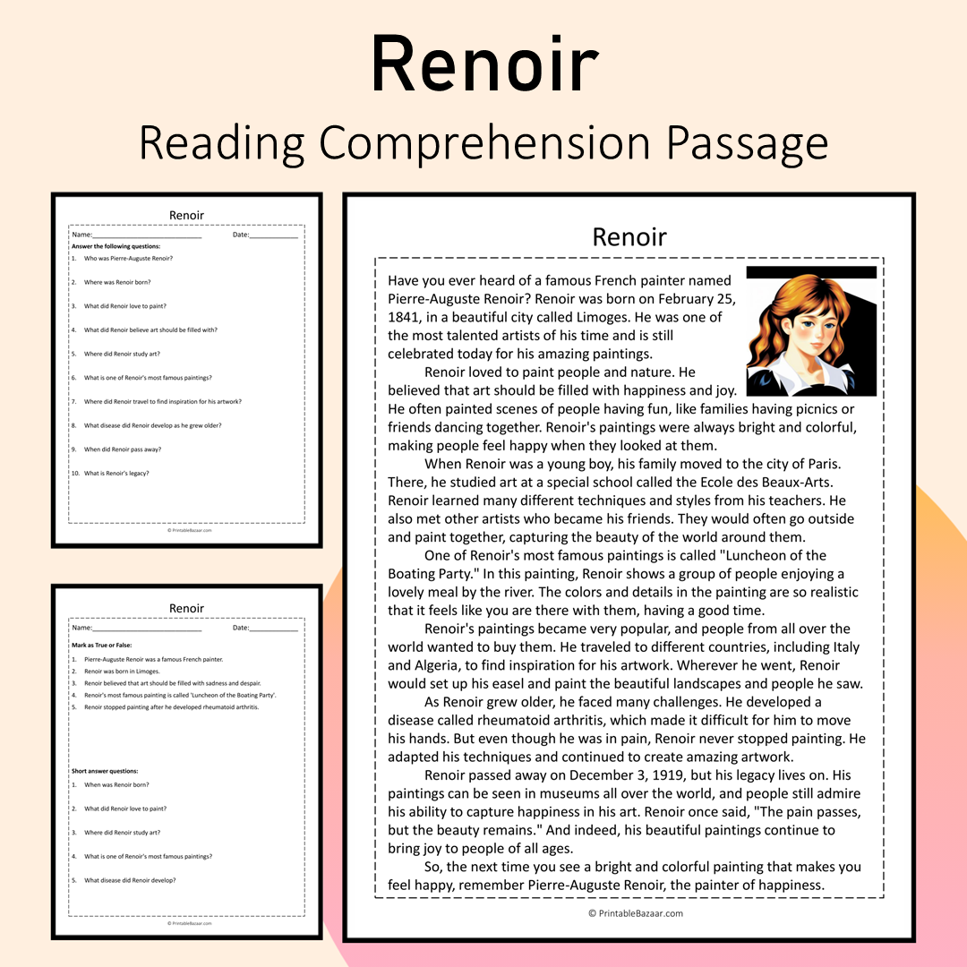 Renoir | Reading Comprehension Passage Printable Activity