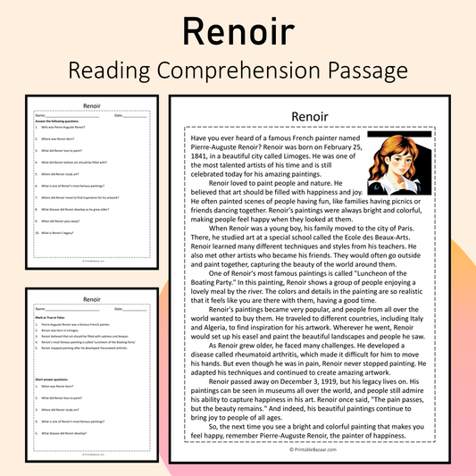 Renoir | Reading Comprehension Passage Printable Activity
