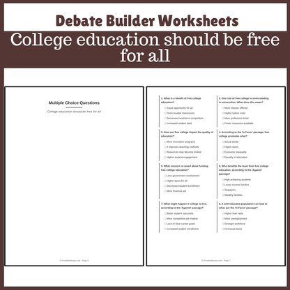 College education should be free for all | Favour and Against Worksheet Printable Activity