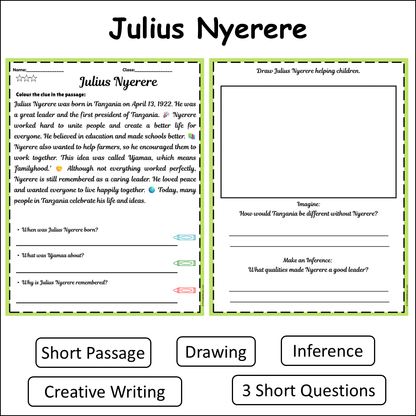Julius Nyerere | Short Reading Comprehension Creative Worksheet