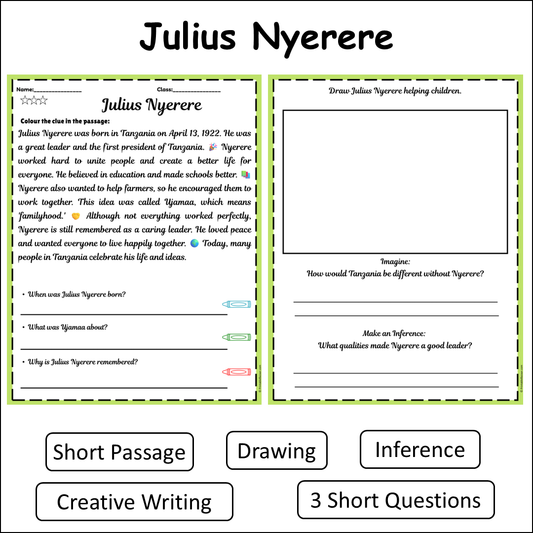 Julius Nyerere | Short Reading Comprehension Creative Worksheet