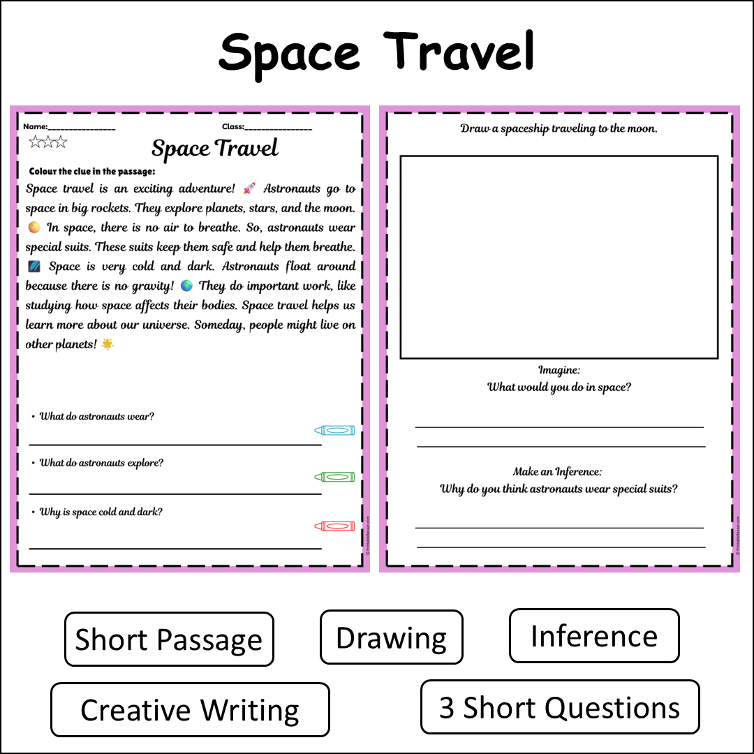 Space Travel | Short Reading Comprehension Creative Worksheet