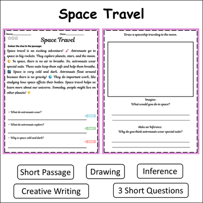 Space Travel | Short Reading Comprehension Creative Worksheet