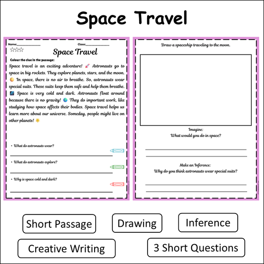 Space Travel | Short Reading Comprehension Creative Worksheet