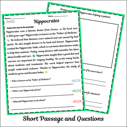 Hippocrates | Short Reading Comprehension Creative Worksheet