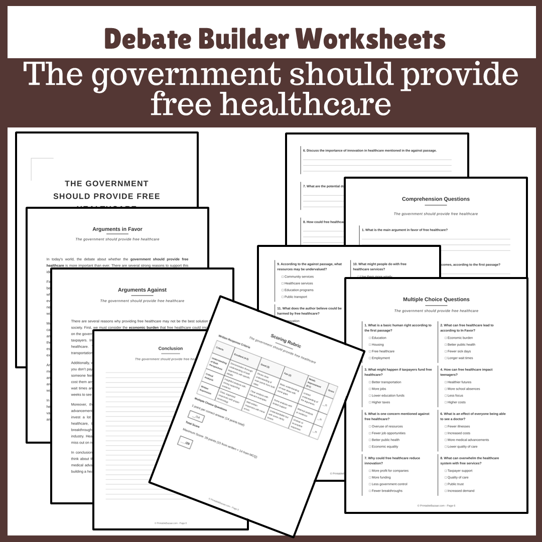 The government should provide free healthcare | Favour and Against Worksheet Printable Activity