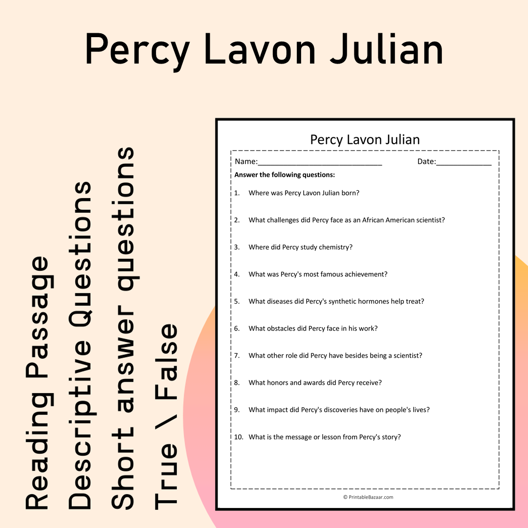 Percy Lavon Julian | Reading Comprehension Passage Printable Activity