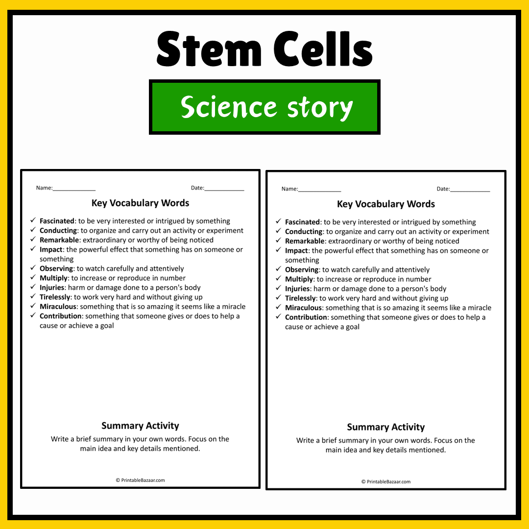 Stem Cells | Science Story Reading Comprehension Activity