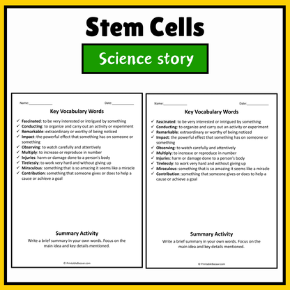 Stem Cells | Science Story Reading Comprehension Activity