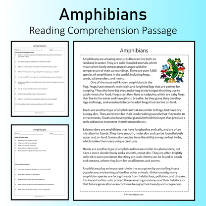 Amphibians | Reading Comprehension Passage Printable Worksheet