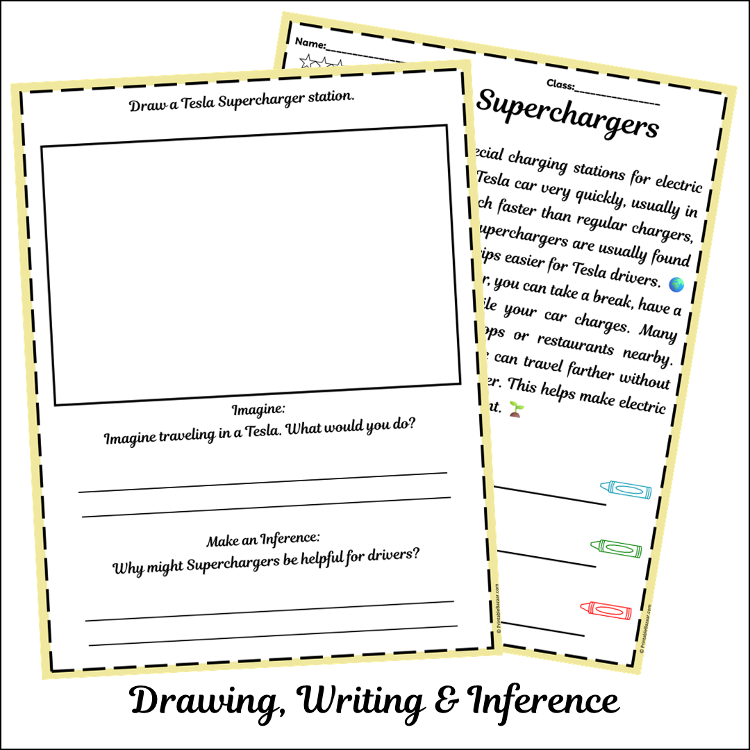 Tesla Superchargers | Short Reading Comprehension Creative Worksheet