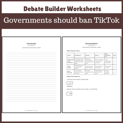 Governments should ban TikTok | Favour and Against Worksheet Printable Activity
