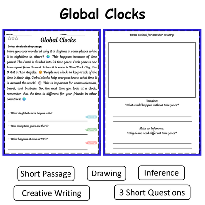 Global Clocks | Short Reading Comprehension Creative Worksheet