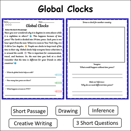 Global Clocks | Short Reading Comprehension Creative Worksheet