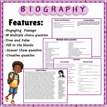 Justin Trudeau | Biography Reading Comprehension and Questions Worksheet