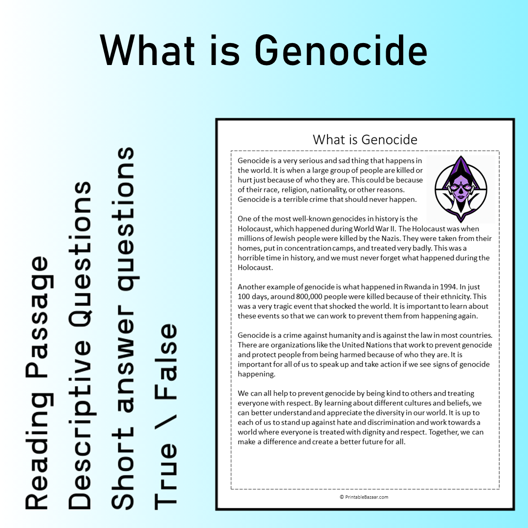 What is Genocide | Reading Comprehension Passage Printable Worksheet