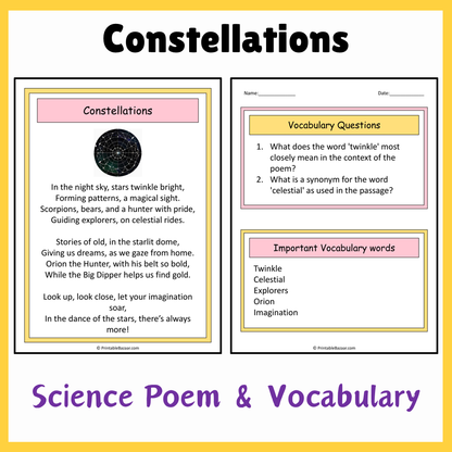 Constellations | Science Poem Reading Comprehension Activity