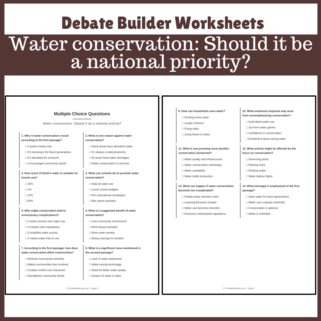 Water conservation: Should it be a national priority? | Favour and Against Worksheet Printable Activity