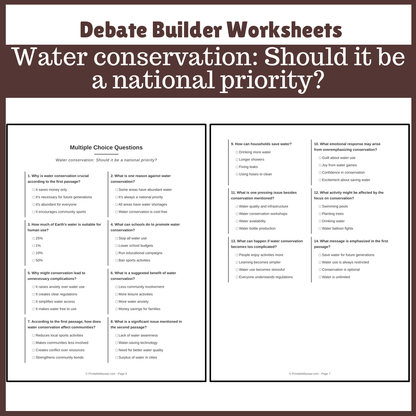 Water conservation: Should it be a national priority? | Favour and Against Worksheet Printable Activity