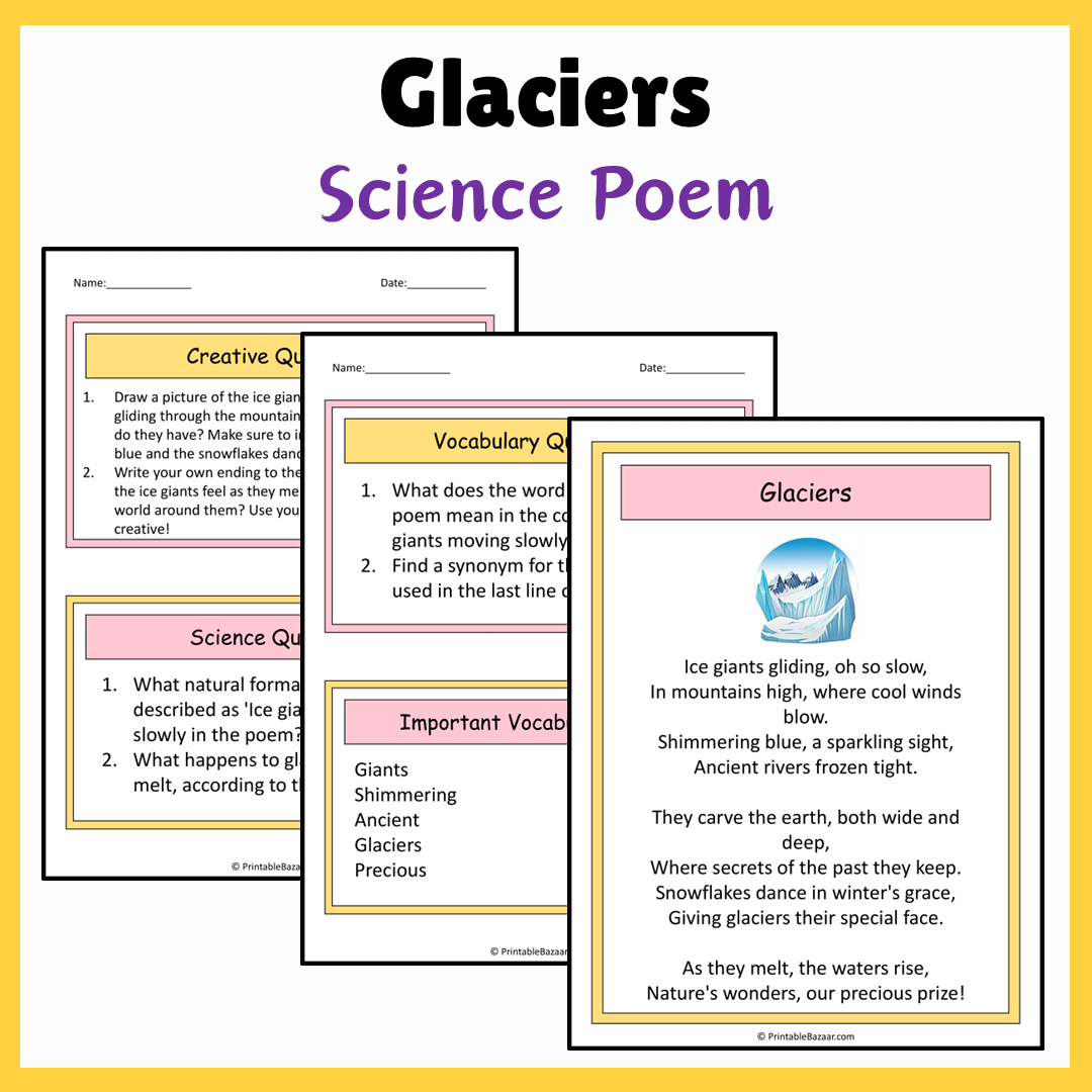 Glaciers | Science Poem Reading Comprehension Activity