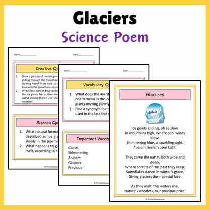 Glaciers | Science Poem Reading Comprehension Activity