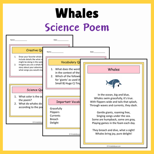 Whales | Science Poem Reading Comprehension Activity