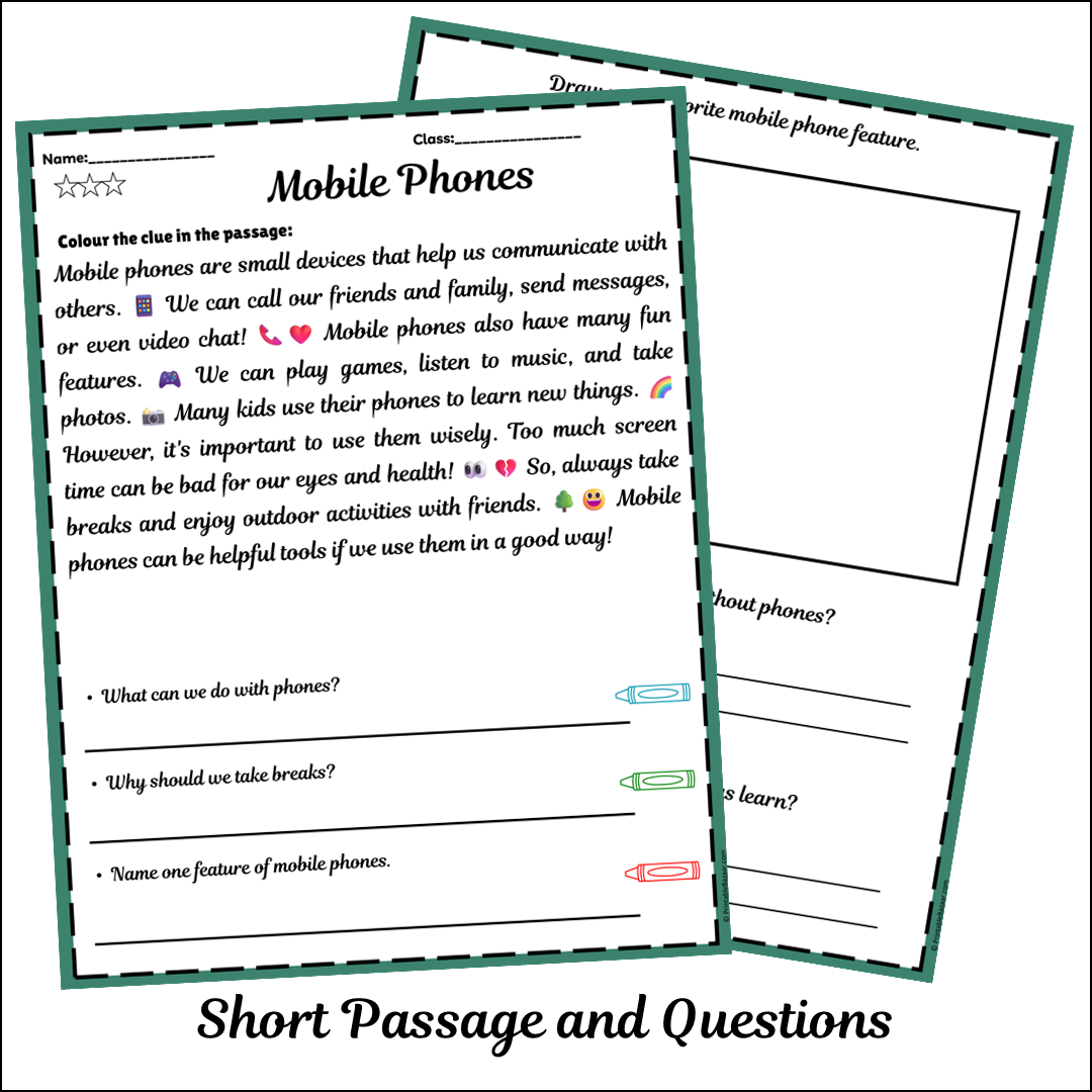 Mobile Phones | Short Reading Comprehension Creative Worksheet