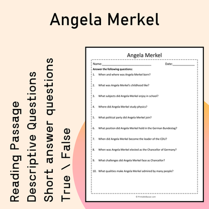 Angela Merkel | Reading Comprehension Passage Printable Activity