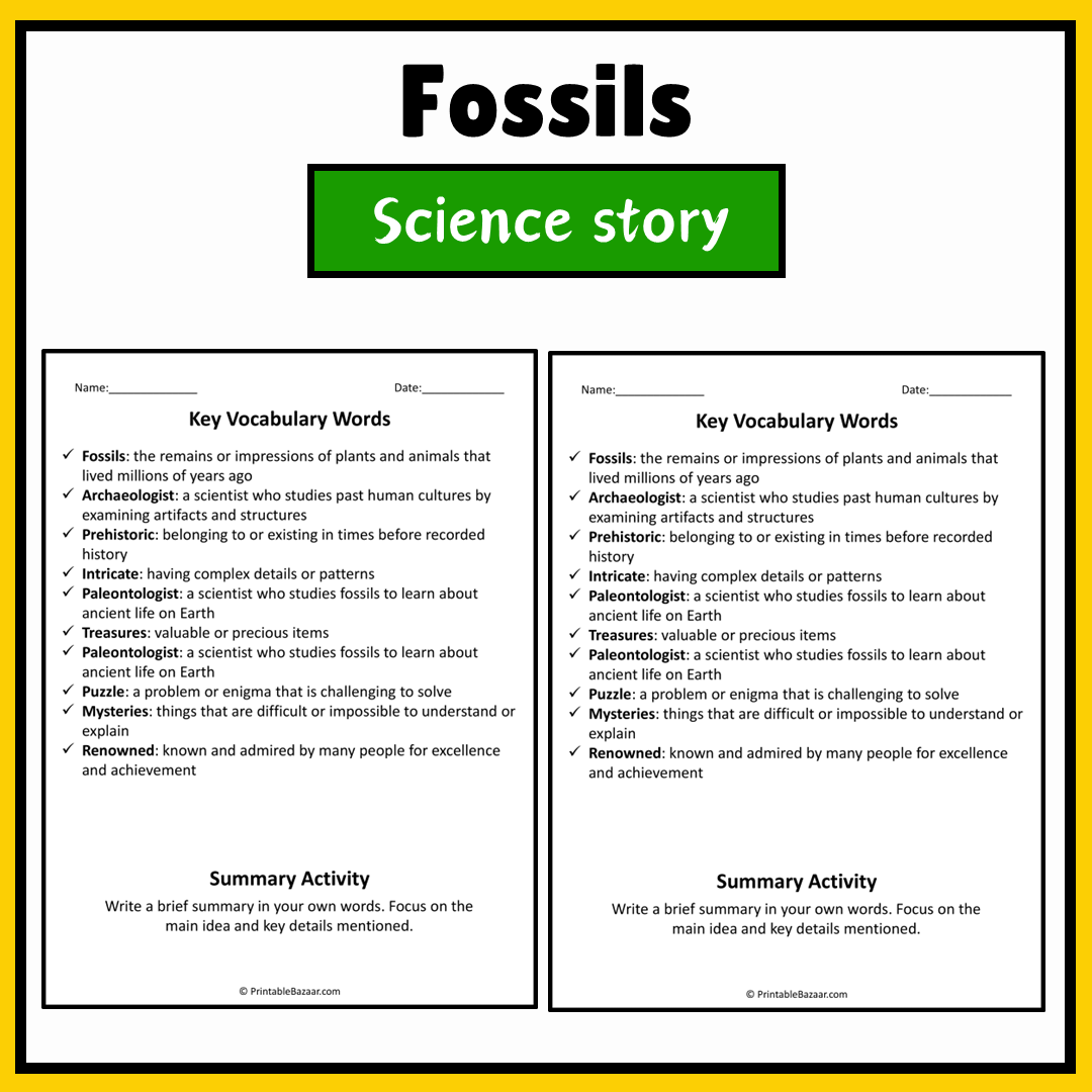 Fossils | Science Story Reading Comprehension Activity
